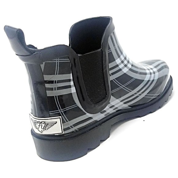 Women Non Slip Rubber Rain Booties,Plaid - Picture 3 of 4